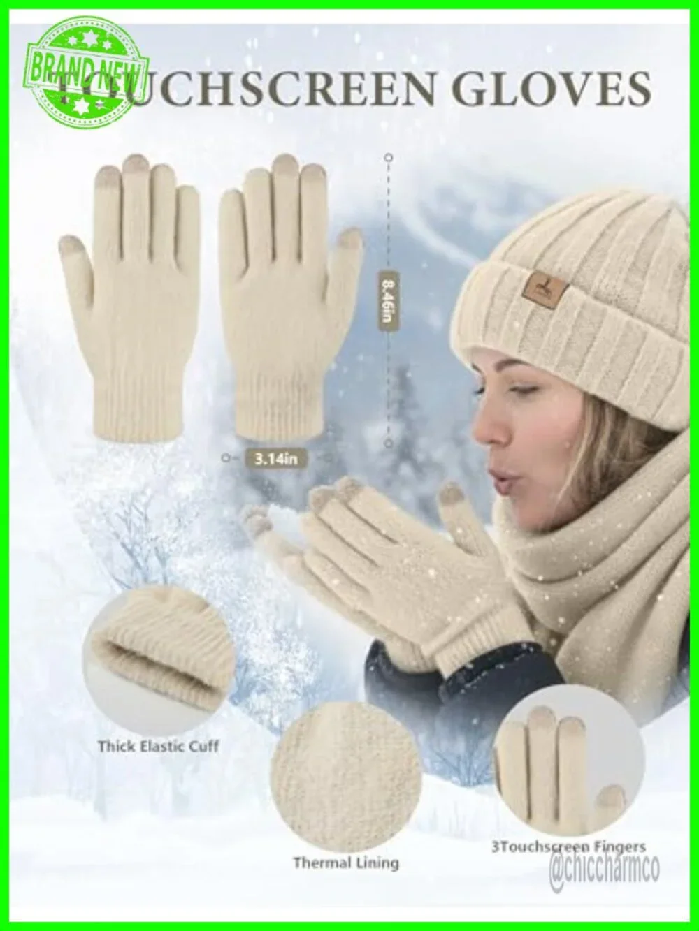 Winter Beanie Hat Scarf Gloves Set Cashmere Touchscreen Gloves Warm Set